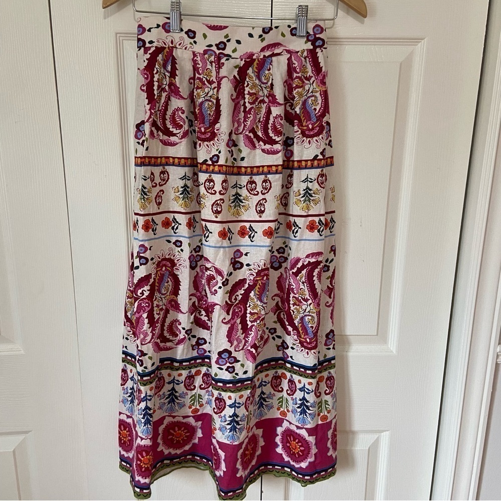 Caroline Constas NWT Linen Floral Printed Long Midi Skirt Size XS - Picture 6 of 15